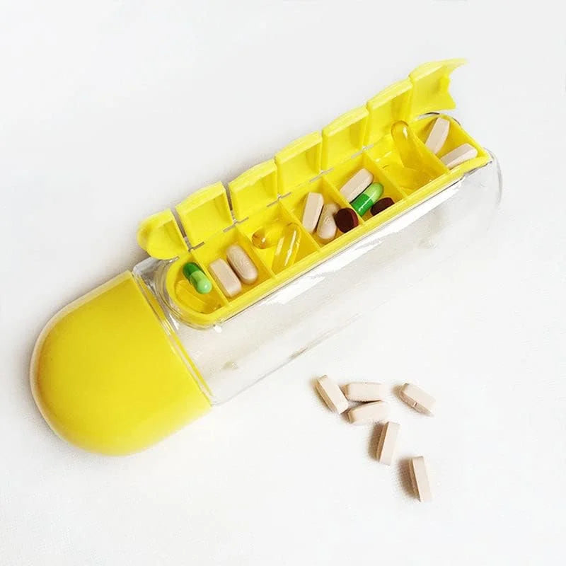 Water Bottle with Weekly Pill Organizer & Detachable Cup Cosmia.pk