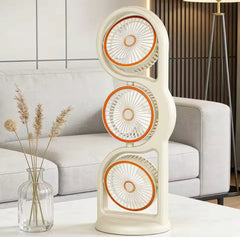 360° Circulation Three Head Table Fan - Rechargeable 5 Speed Wind Cosmia.pk