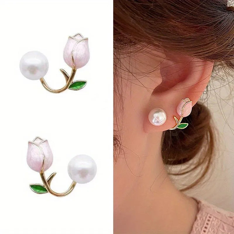 Korean Tulip Pearl Earrings Cosmia