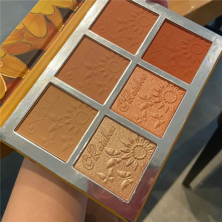 ColorFull Rainbow Sunshine 6in1 Blush Highlighter Palette Colorful Rainbow