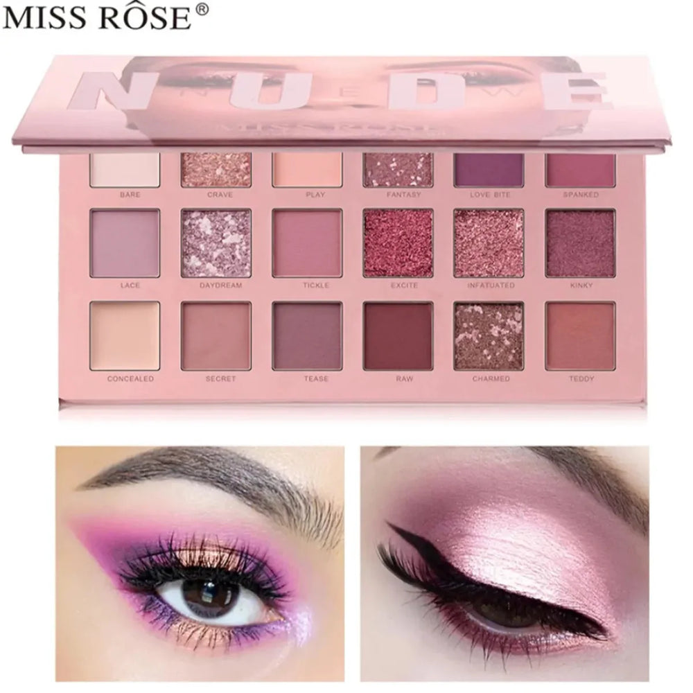 Miss Rose Matte Shimmer Pigmented Eyeshadow Palette - 18 Color Miss Rose