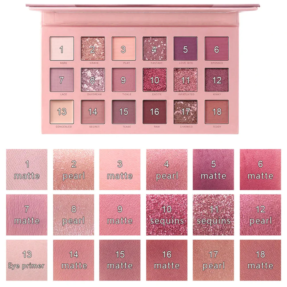 Miss Rose Matte Shimmer Pigmented Eyeshadow Palette - 18 Color Miss Rose
