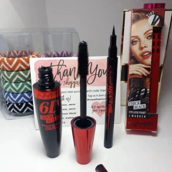 NYF 2in1 6D Thick Black Mascara And Eyeliner In One Box Sets NYF