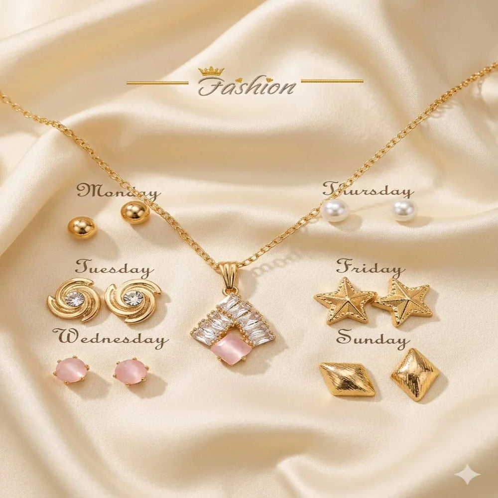 Seven Days of the Week jewelry gift set with necklace and matching Fashion