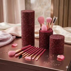 Elegant Artistry Makeup Brush Set with Glitter Storage Cylinder Case Elegant Artistry