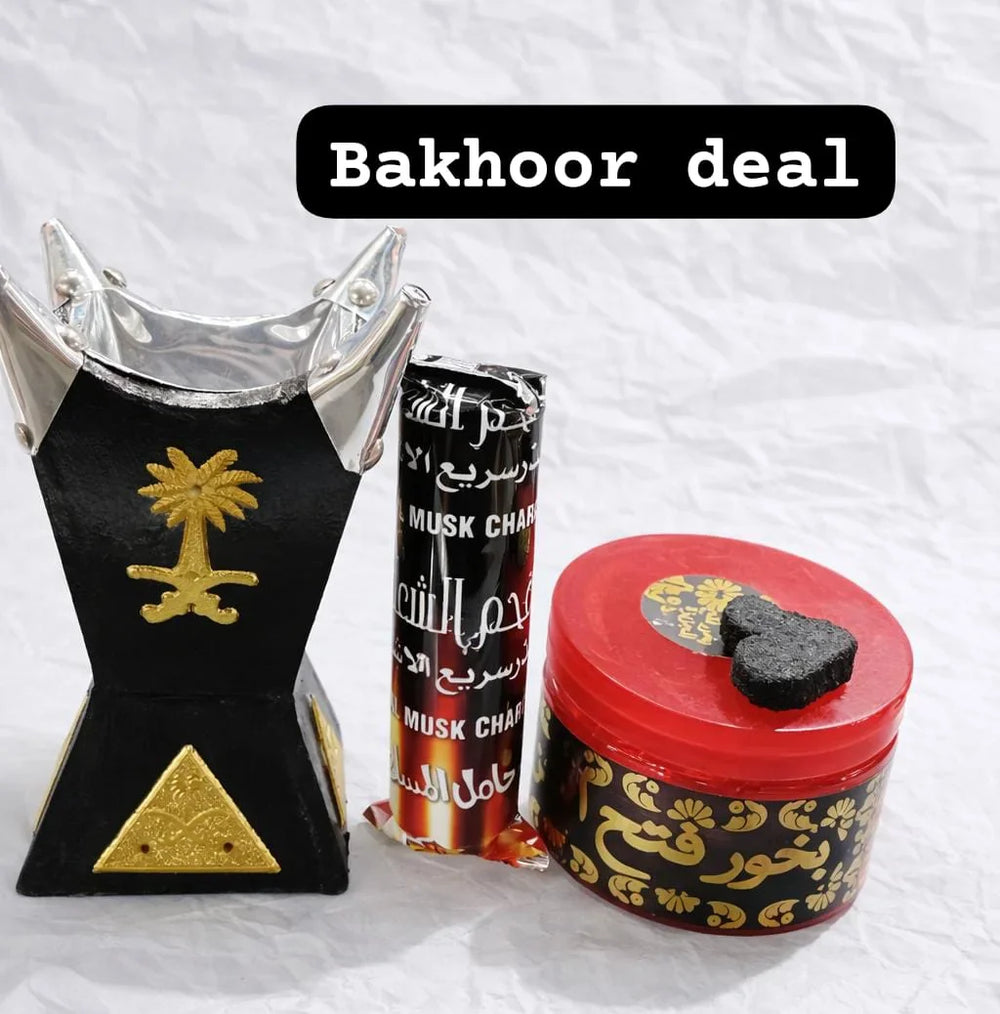 Traditional Wooden Bakhoor Burner with Magic Coal Cosmia.pk