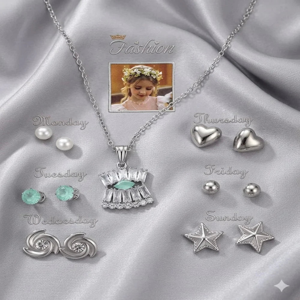 Seven Days of the Week jewelry gift set with necklace and matching Fashion