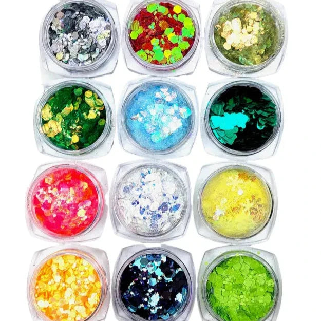 12 Colors Iridescent Bright Neon Chunky Glitter Mix Cosmia.pk