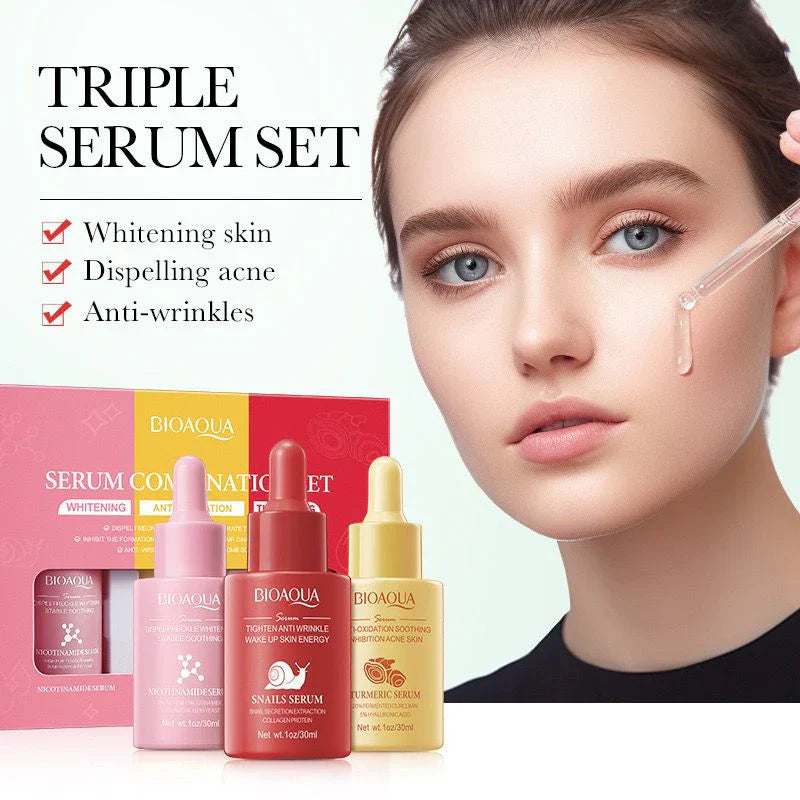 Bioaqua 3pcs/set Turmeric Snail Nicotinamide Moisturizing Face Serum - 30ml Bioaqua