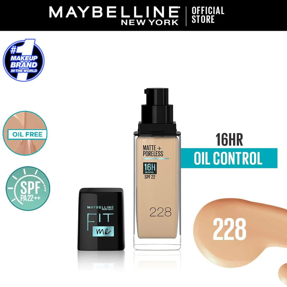 Original Maybelline New Fit Me Matte + Poreless Liquid Foundation Spf 22 30ml Maybelline