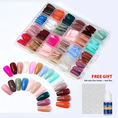 576 Pcs False Nails – Short Coffin & Almond French with Free Glue & Jelly Stickers Cosmia