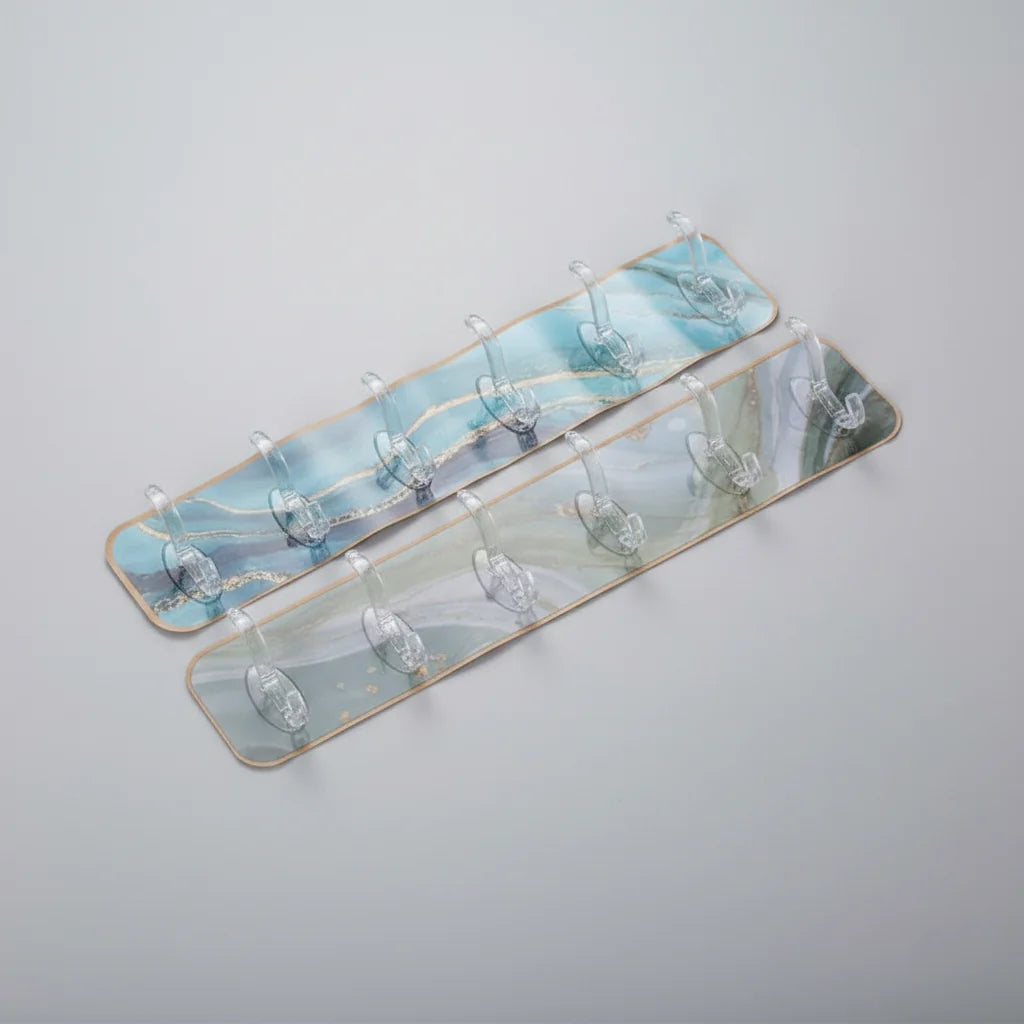 6 Hooks Self-Adhesive Hook Wall Hanger Marble Patterned Transparent Cosmia.pk