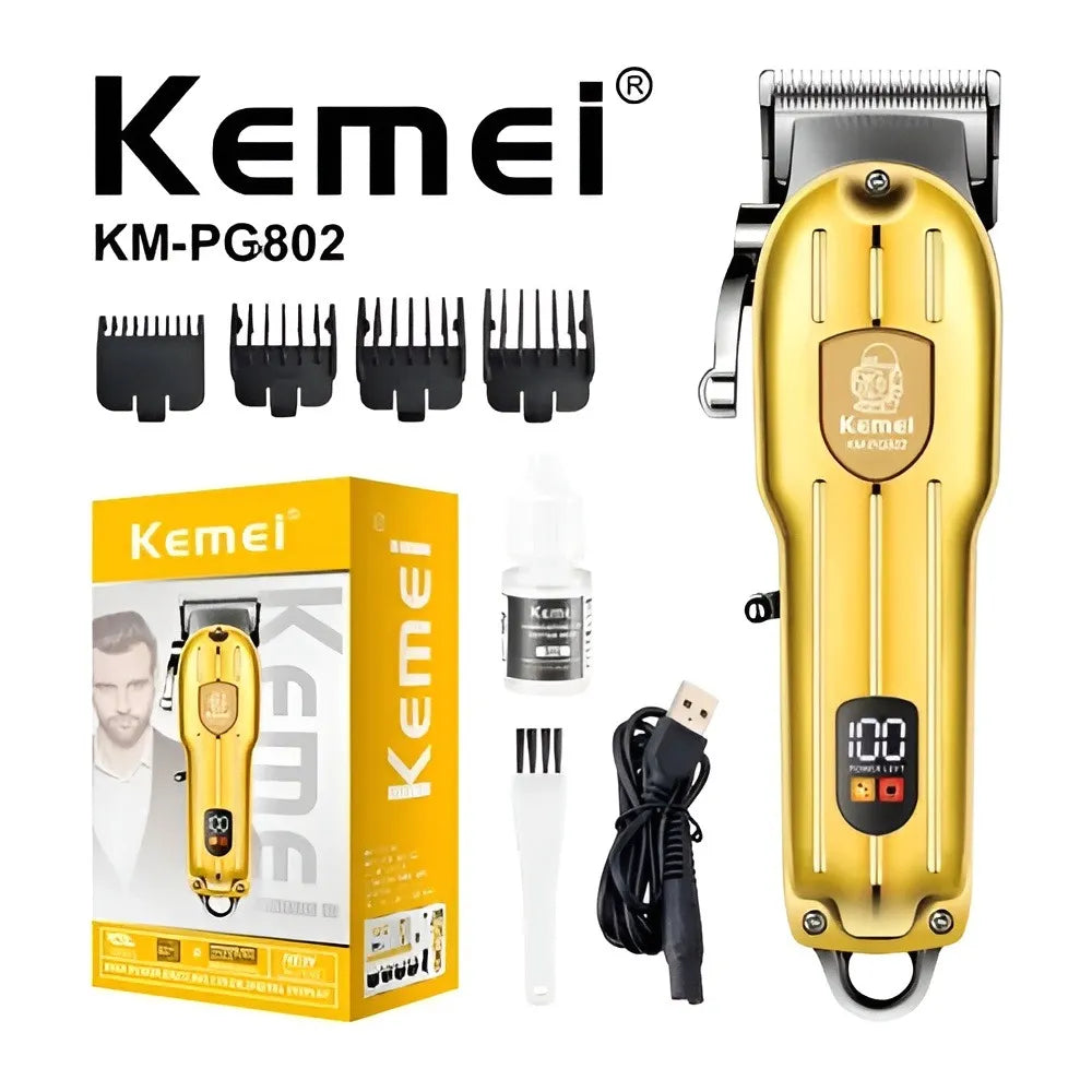 Kemei KM-802 Metal Engraving Hair Clipper with LED Display for Men Kemei