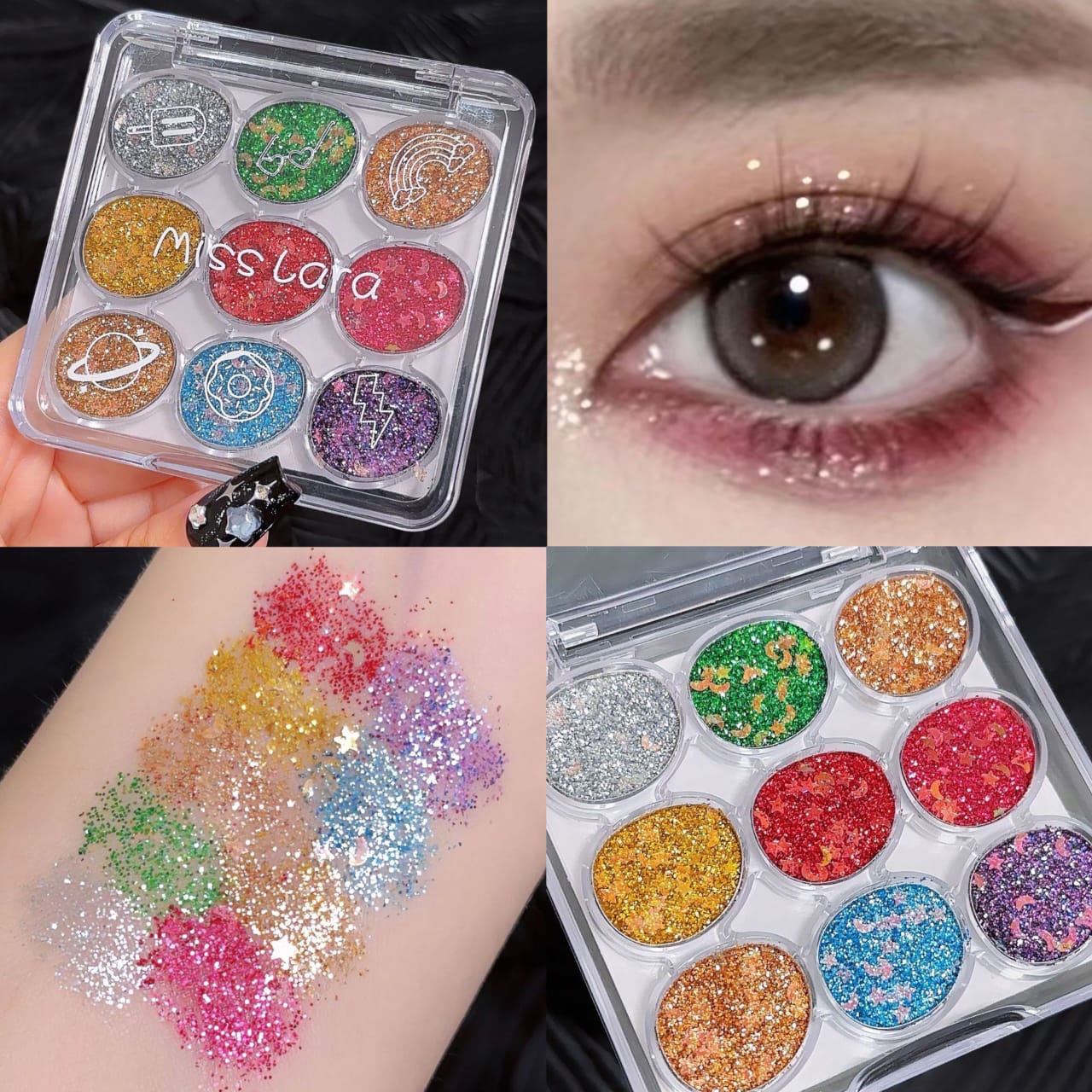 Miss Lara Cream Glitter Eyeshadow Palette - 9 Color Miss Lara