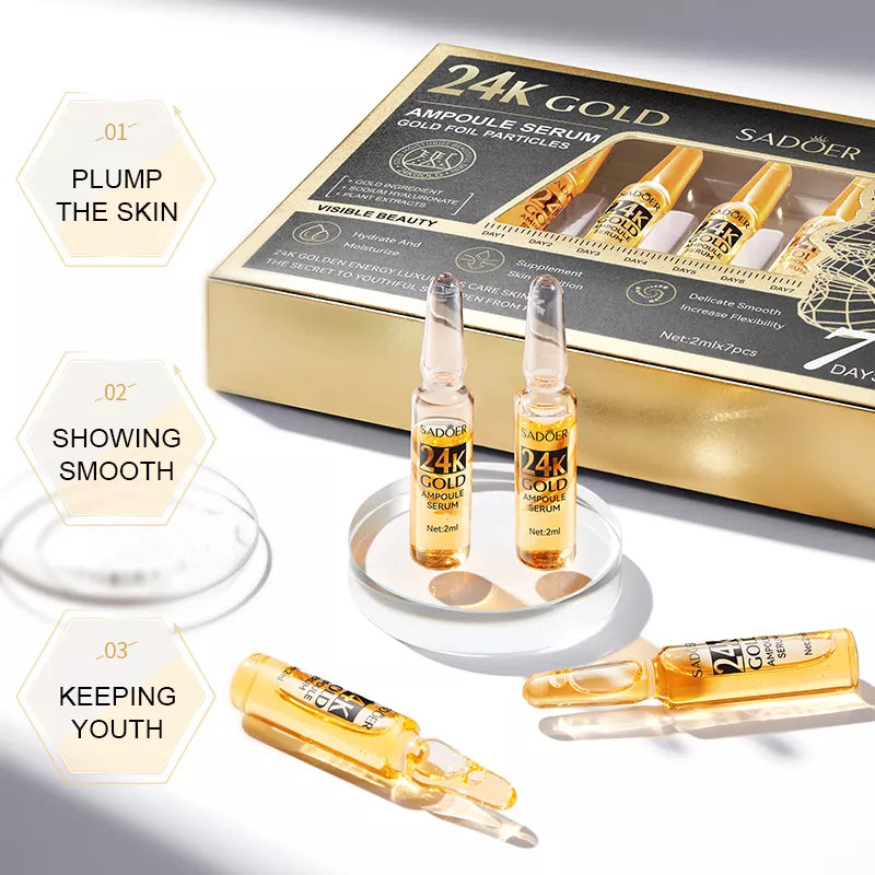 Sadoer 7Pcs Repair Tender Skin 24k Gold Ampoule Face Serum Sadoer