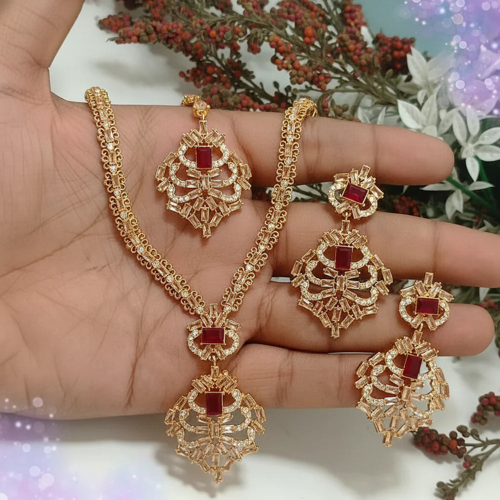 Zircon Necklace Set – Necklace, Earrings & Tikka Cosmia