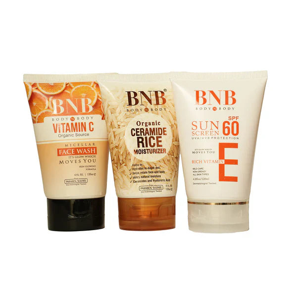 BNB Winter Glow Trio (Vitamin C Facewash 120ml + Vitamin E SPF 120ml+ Rice Extract Moisturizer 120ml) BnB