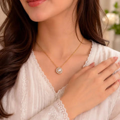 Elegant Gold Round Pearl Pendant Necklace - Each Cosmia.pk