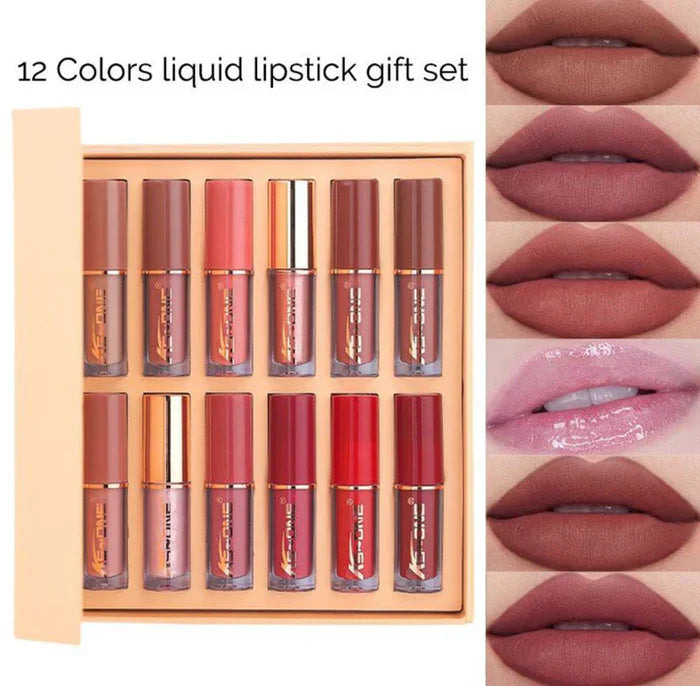 2 In 1 Nude Deal 12 Pcs Matte Lipgloss Set + Nude Palette 18 Colors Cosmia.pk