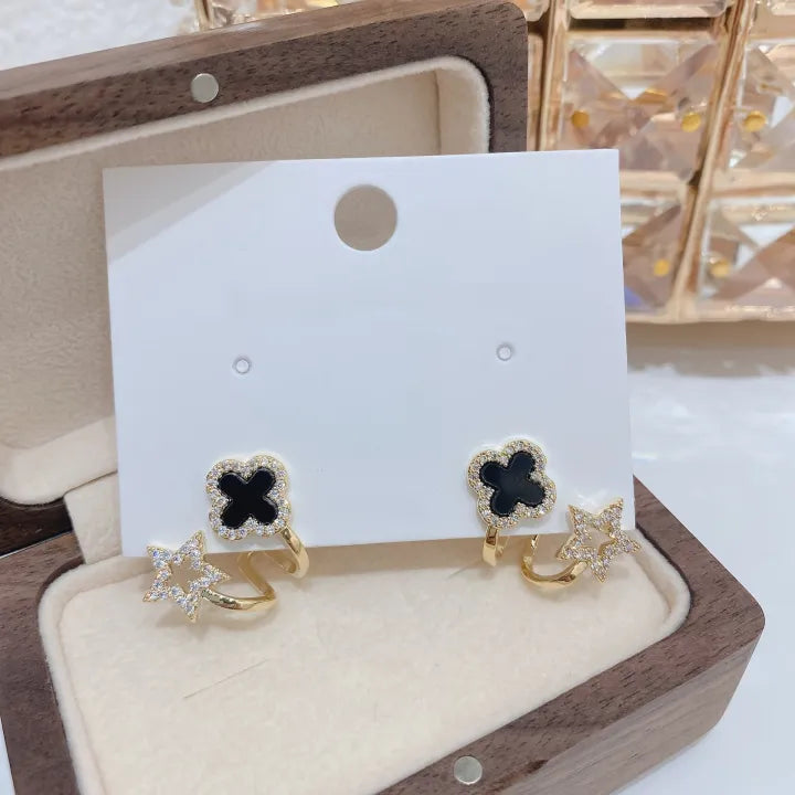 Elegant & Cute Black Four Leaf Flower Stud Earring Cosmia.pk