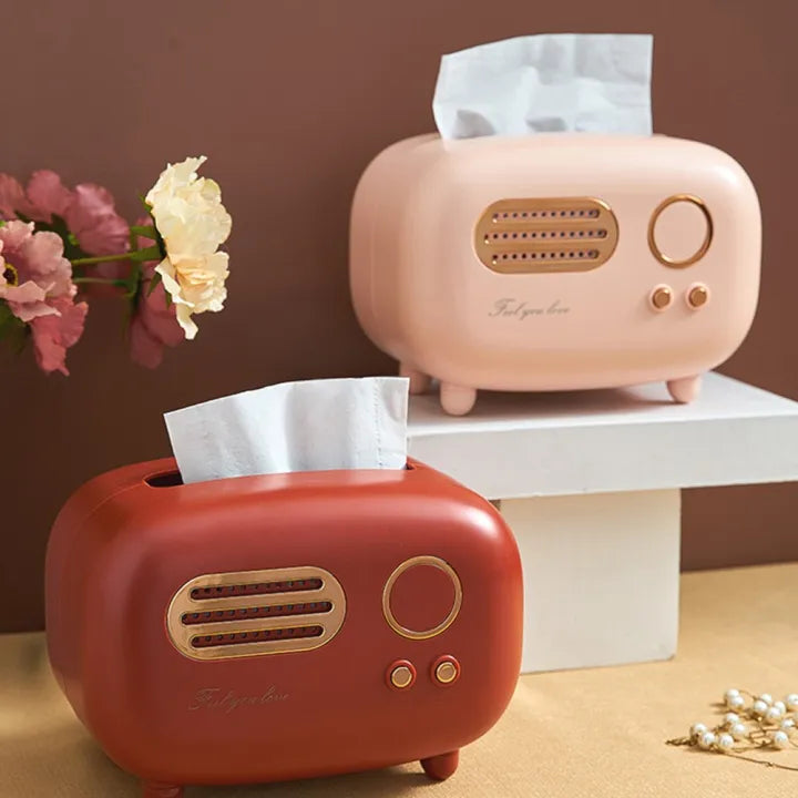 Retro Radio Tissue Box - Vintage Style Desktop Tissue Holder Cosmia.pk