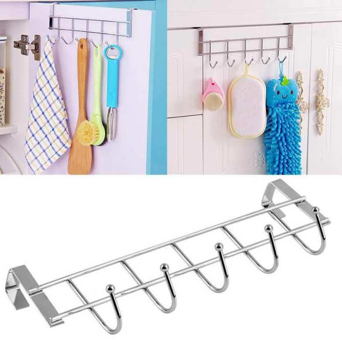 Stainless Steel 5-Hook Kitchen Cabinet Door Hook Cosmia.pk