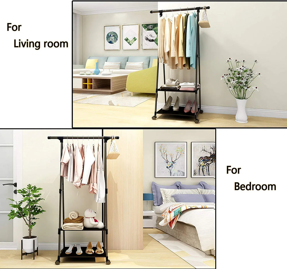 Clothes Rack Small Metal Garment Rack with Shelves and Rolling Wheels Cosmia.pk