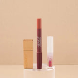 3 in 1 Hudamoji Set Velvet Matte Lipstick , Waterproof Lip Pencil & Lip Gloss Set