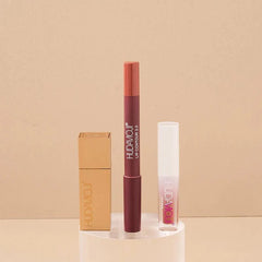 3 in 1 Hudamoji Set Velvet Matte Lipstick , Waterproof Lip Pencil & Lip Gloss Set Huda Moji