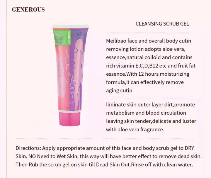 Face and Body Brightening & Exfoliating Cleansing Scrub Gel Generous