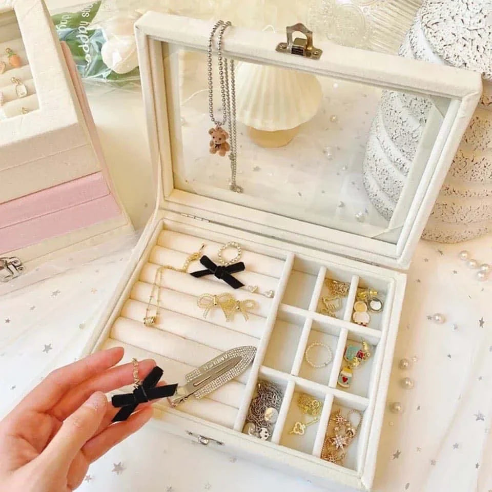 Velvet Glass Ring Earring Jewelry Display Organizer Box Cosmia