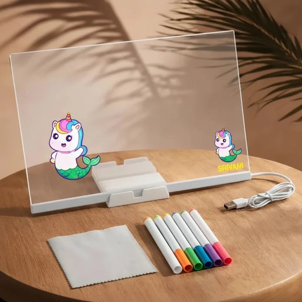 LED Acrylic Note Board with Colorful Marker Pens & Erasable Cleaning Cosmia.pk