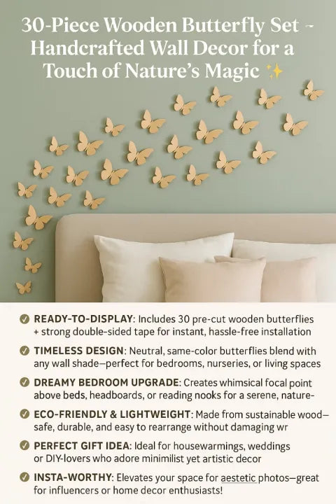 Black Wooden Butterfly Wall Decor Removable Wall Stickers - 30 Piece Cosmia.pk