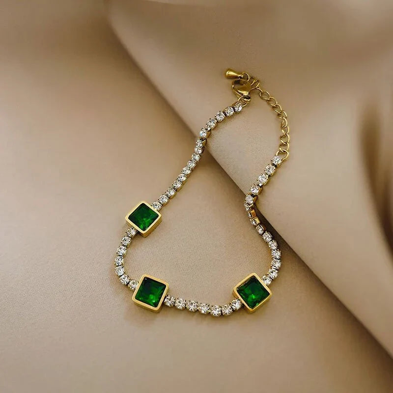 Luxury Green Emerald Stainless Steel Bracelet Cosmia