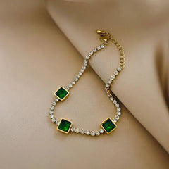 Luxury Green Emerald Stainless Steel Bracelet Cosmia