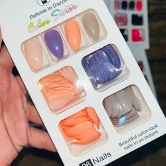 Color Sister Salon Look Artifical Nails With Free Stickers (96Pcs 4 Color Sister