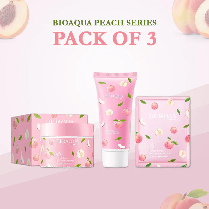 Pack Of 3 Bioaqua Peach Glowing Skin Care Set Bioaqua