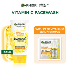 Garnier Bright Complete Vitamin C Facewash 50ml + Free Vitamin C Serum Sample Garnier
