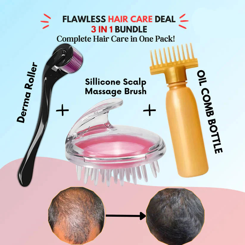 Flawless Hair Growth Kit – 3-in-1 Derma Roller, Scalp Massage Brush & Cosmia.pk
