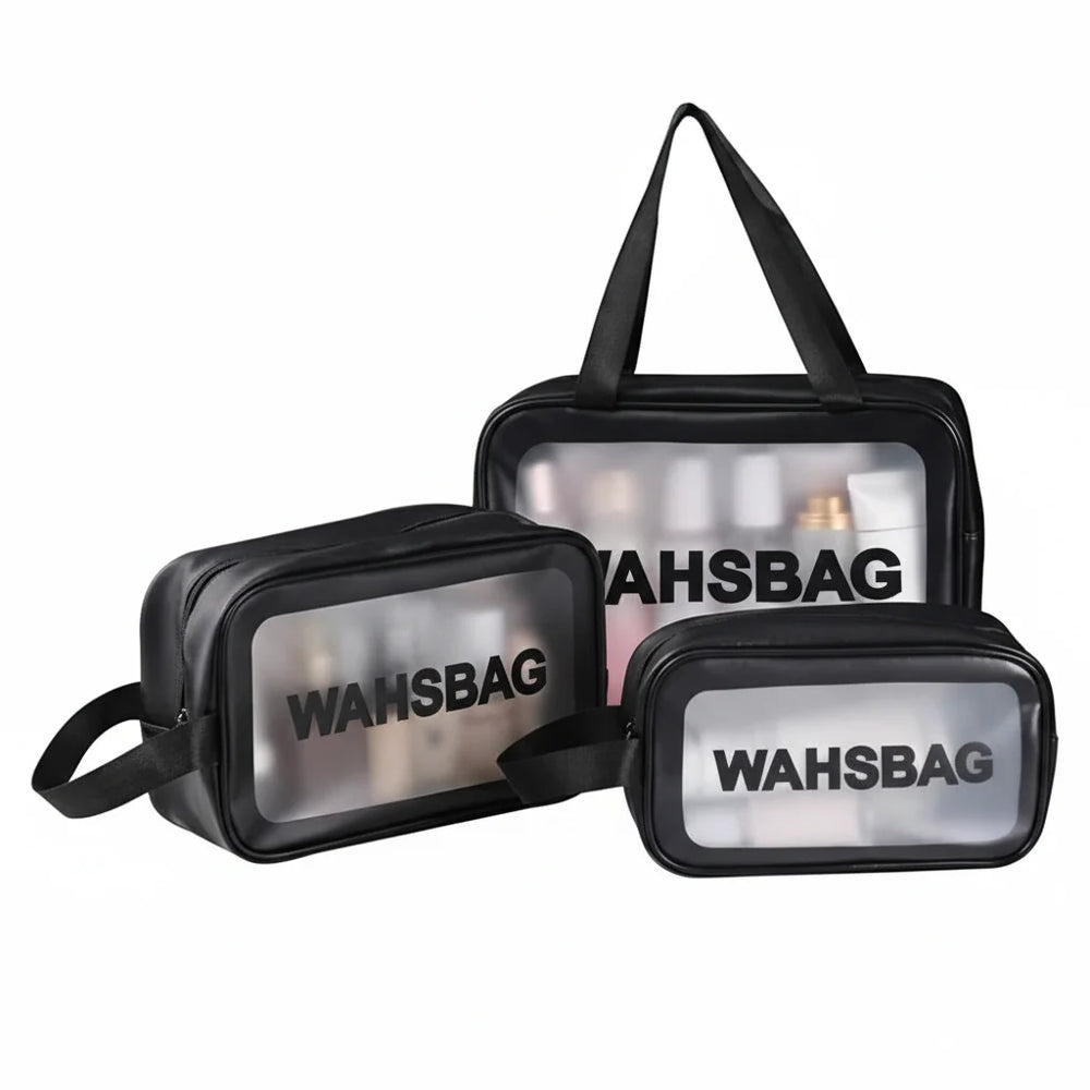 3 Piece Clear Travel Toiletry Bag Set – PVC Waterproof Makeup Pouch Cosmia