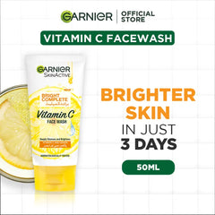 Garnier Skin Active Bright Complete Vitamin C Face Wash, 50ml - Cleanse, Remove Impurities, And Brightens Your Skin Garnier