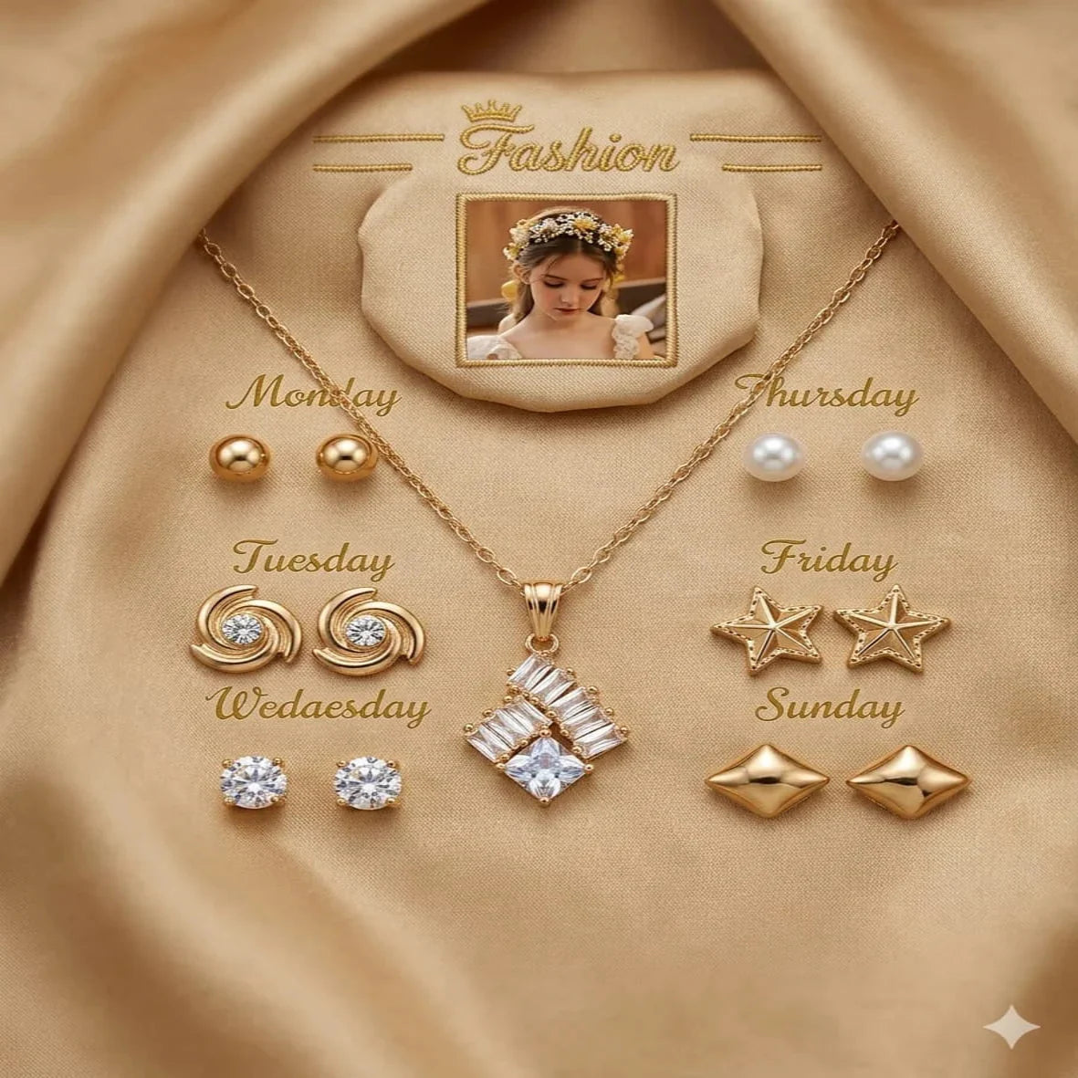 Seven Days of the Week jewelry gift set with necklace and matching Fashion