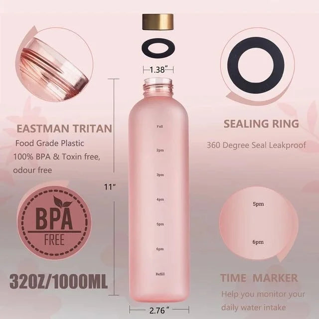 The Aura Frosted Motivational Water Bottle – Elegant Time-Marked Cosmia.pk