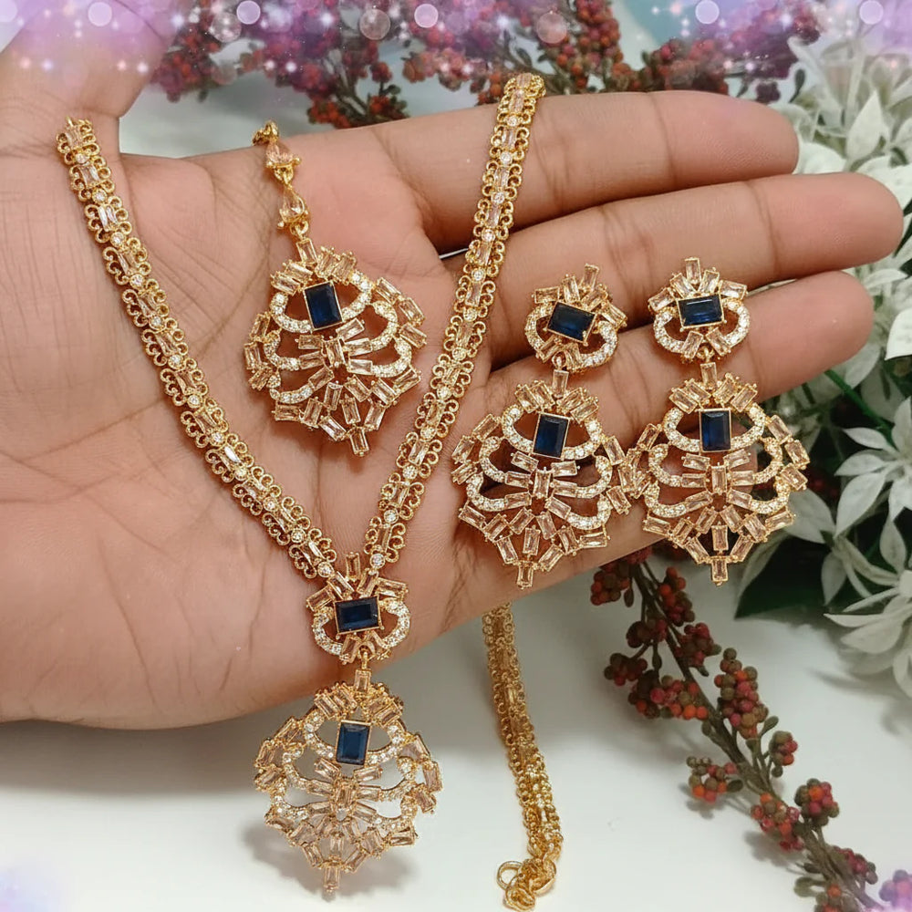 Zircon Necklace Set – Necklace, Earrings & Tikka Cosmia