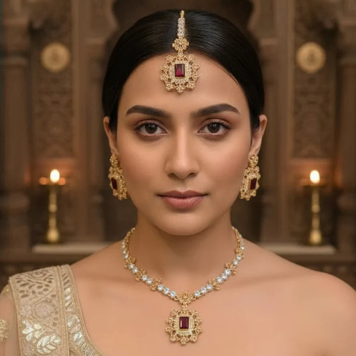 Rajwari Necklace Set Combo – Bracelet, Jhumki & Necklace Cosmia