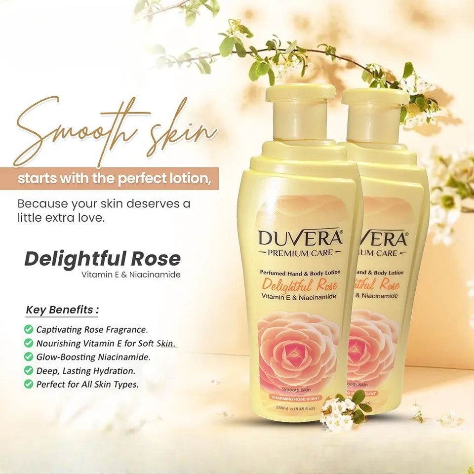 Duvera Delightful Rose Perfumed Hand & Body Lotion 250ml Duvera