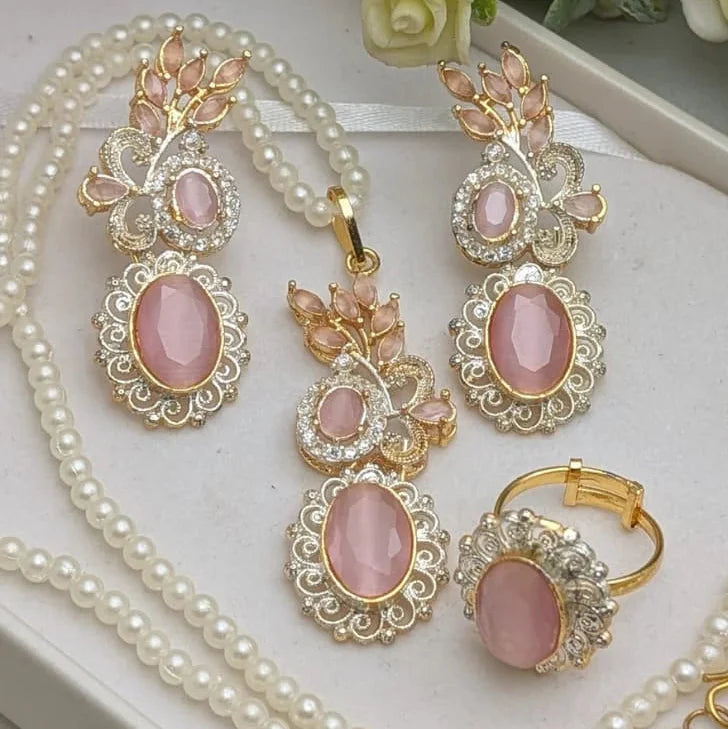 Zircon Combo Party Set – High Quality Oval Shape Jewellery Cosmia.pk