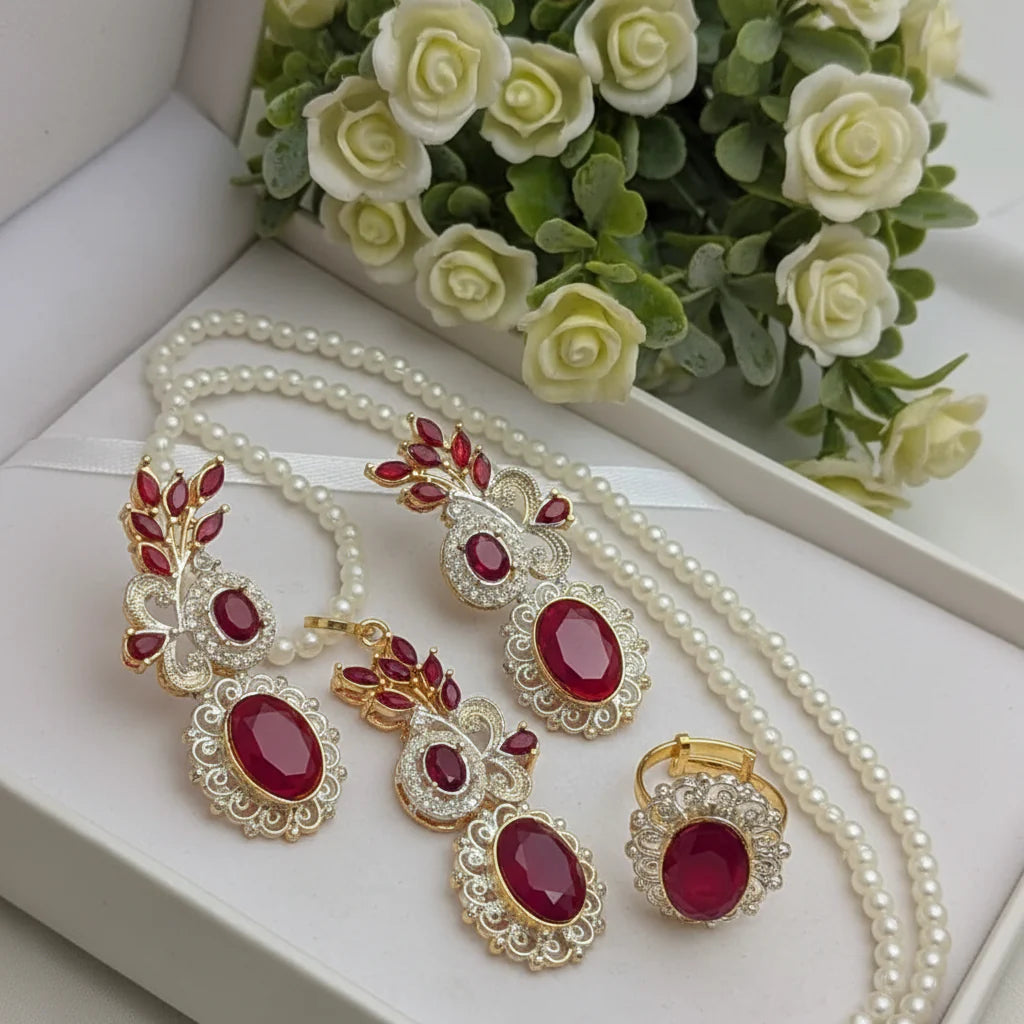 Zircon Combo Party Set – High Quality Oval Shape Jewellery Cosmia.pk