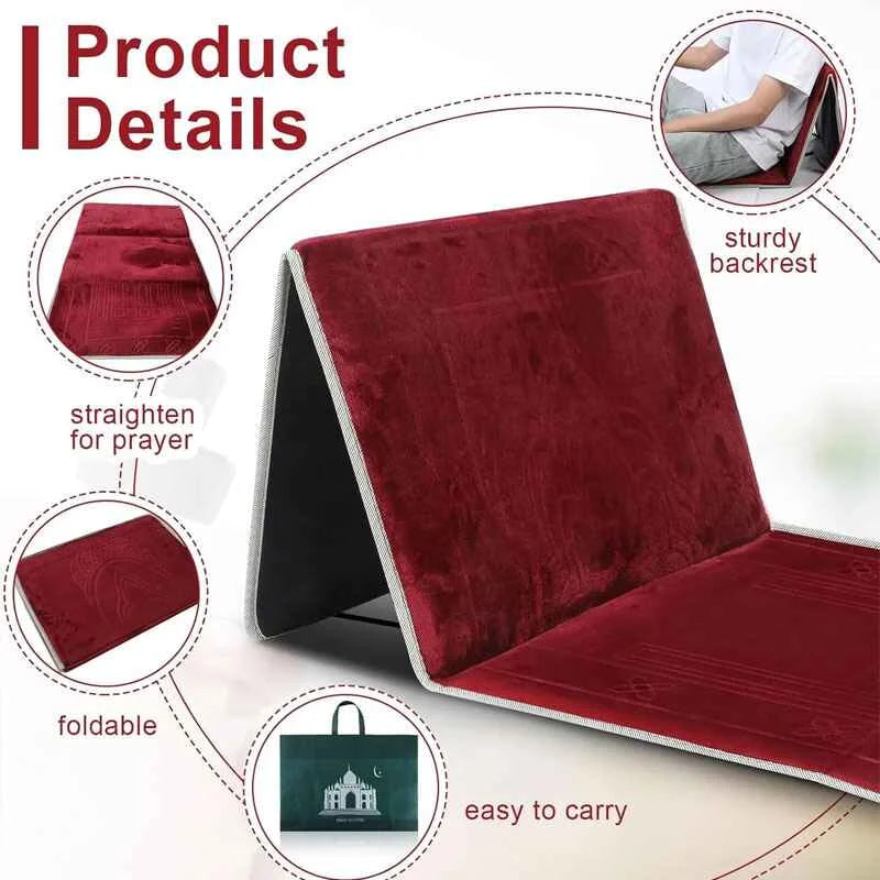 Turkish Style Foldable Prayer Rug With Back Support – Soft Padded Cosmia.pk