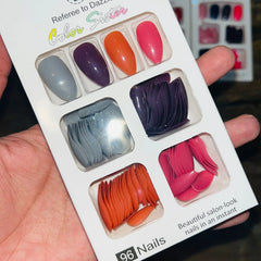 Color Sister Salon Look Artifical Nails With Free Stickers (96Pcs 4 Color Sister